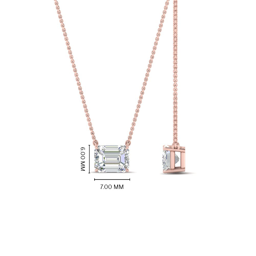 Emerald Cut Lab Diamond East West Solitaire Pendant For Women