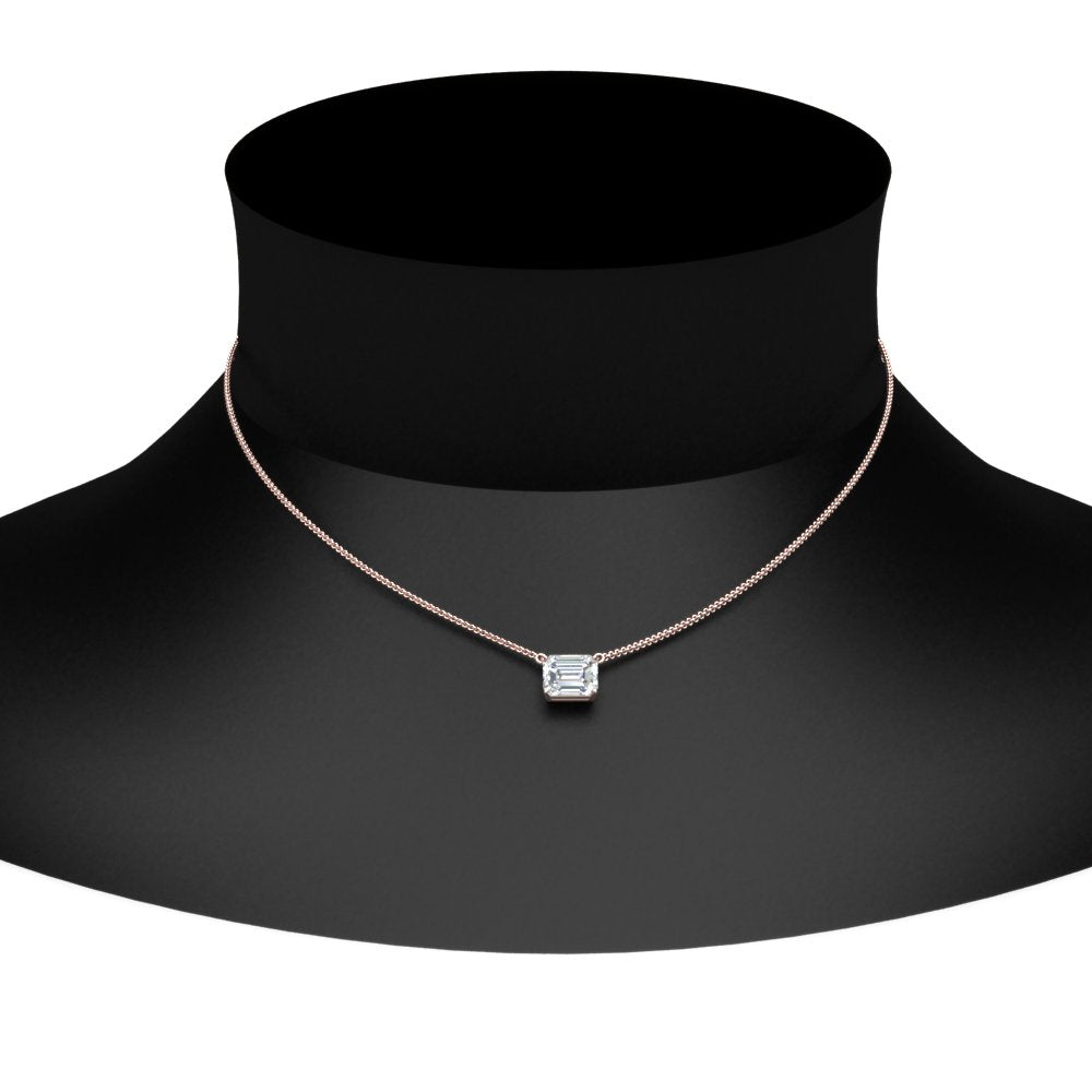 Emerald Cut Lab Diamond East West Solitaire Pendant For Women