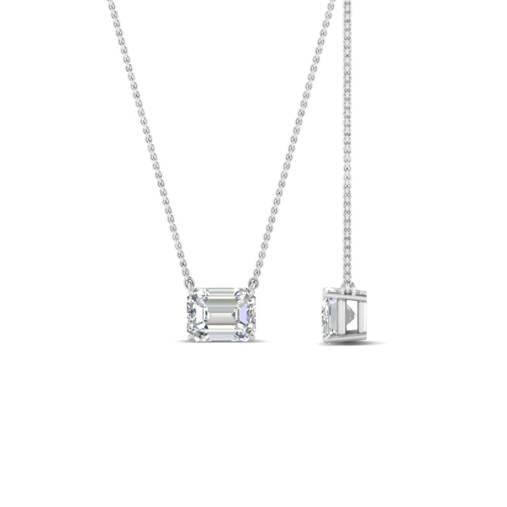Emerald Cut Lab Diamond East West Solitaire Pendant For Women