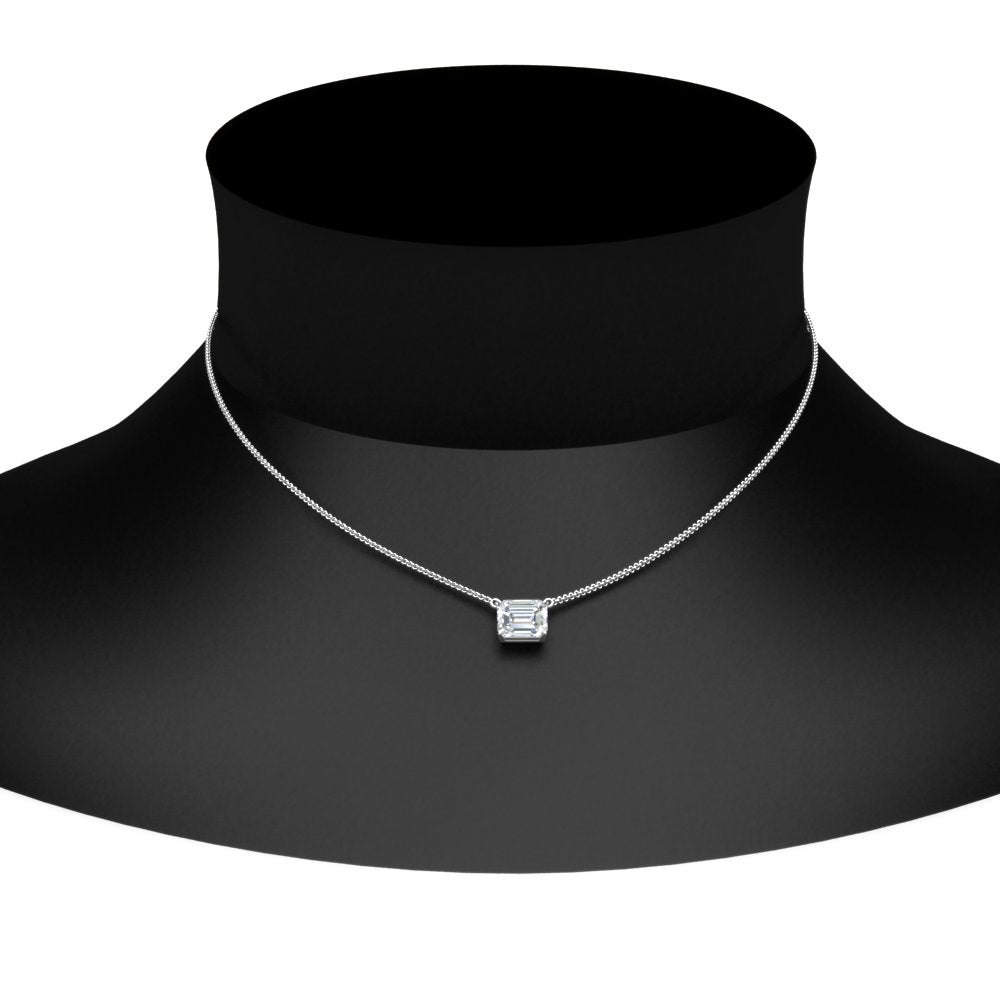 Emerald Cut Lab Diamond East West Solitaire Pendant For Women