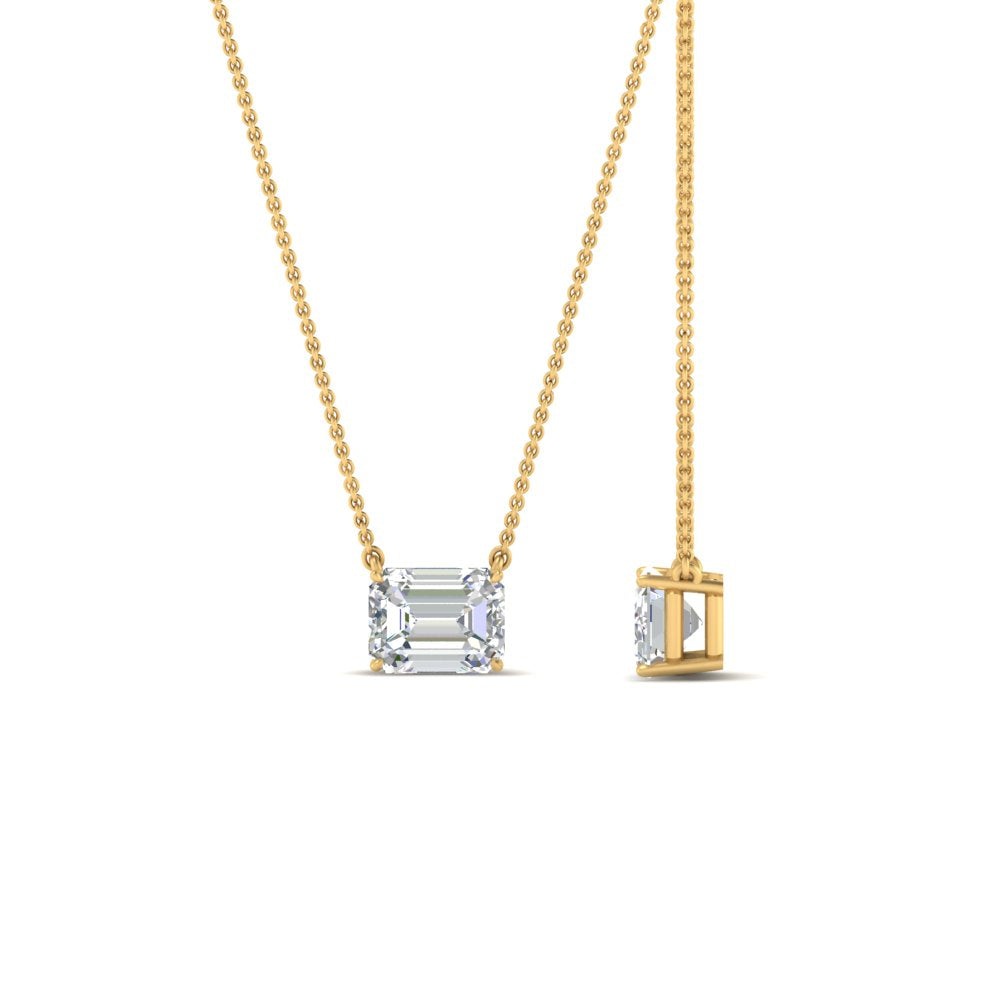 Emerald Cut Lab Diamond East West Solitaire Pendant For Women