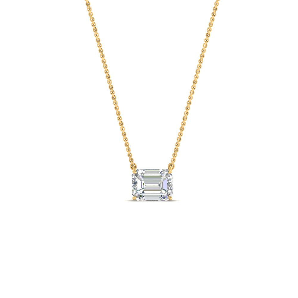 Emerald Cut Lab Diamond East West Solitaire Pendant For Women