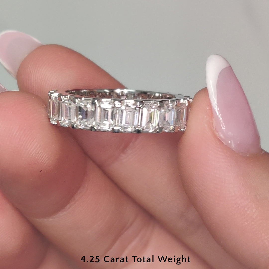 4 1/4 - 6 1/3 Carat Lab Grown Emerald Cut Diamond Full Eternity Lab Created Classic Wedding Band For Women 14K Gold