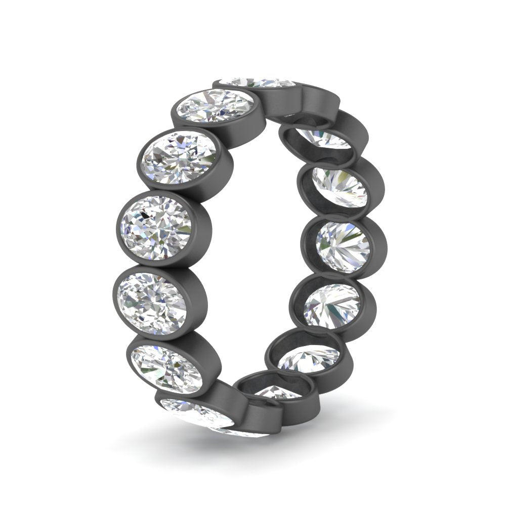 Bezel Lab Diamond Oval Cut Eternity Women Ring In 14K Black Gold | Cuts & Carat