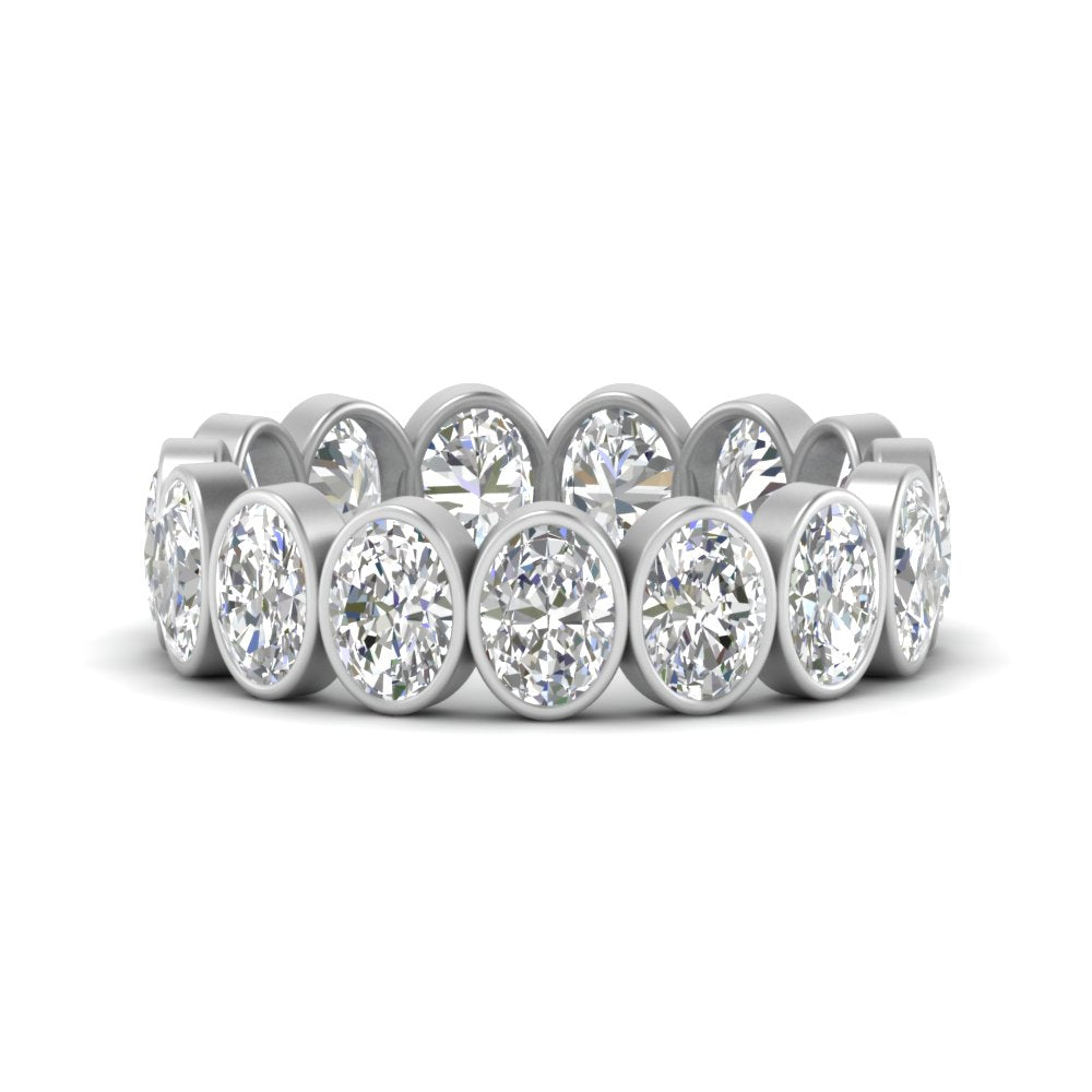 Bezel Lab Diamond Oval Cut Eternity Women Ring In 14K White Gold | Cuts & Carat