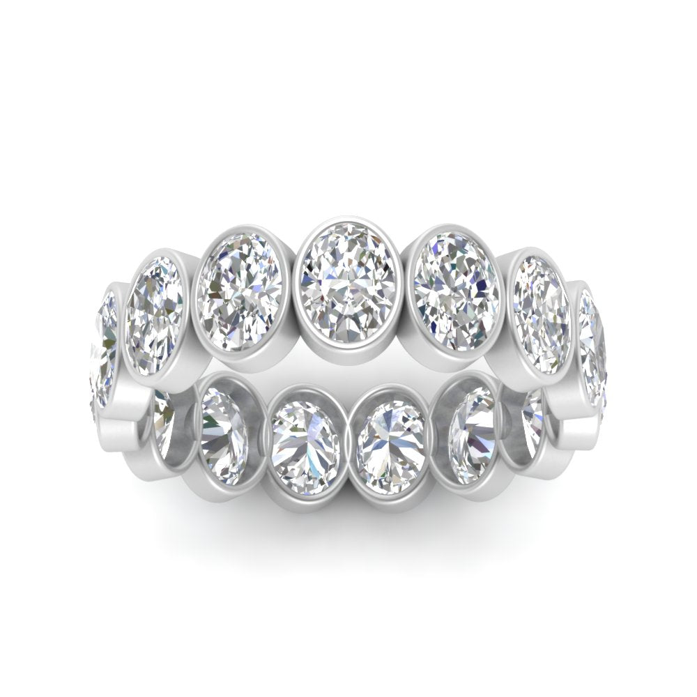 Bezel Lab Diamond Oval Cut Eternity Women Ring In 14K White Gold | Cuts & Carat