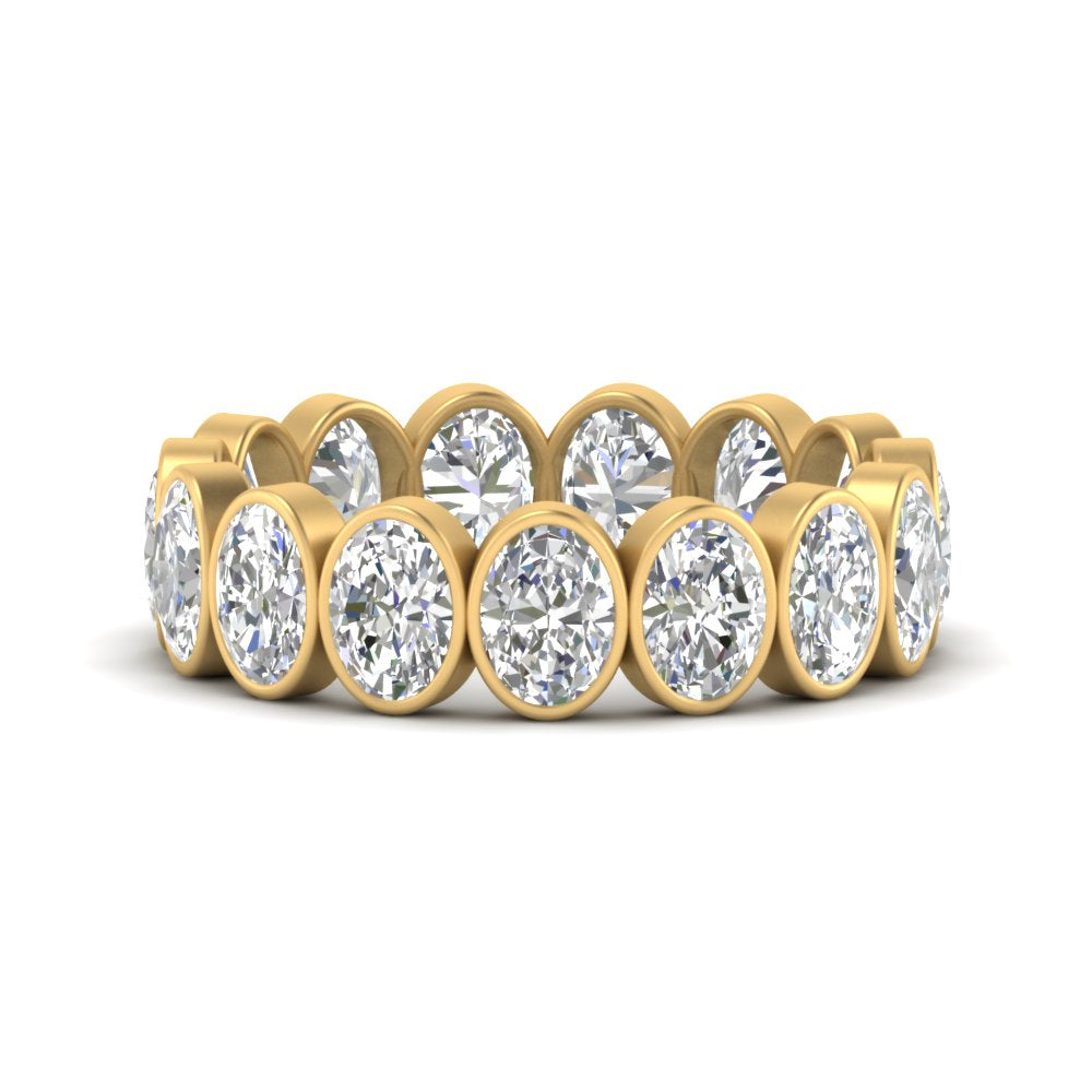 Bezel Lab Diamond Oval Cut Eternity Women Ring In 14K Yellow Gold | Cuts & Carat