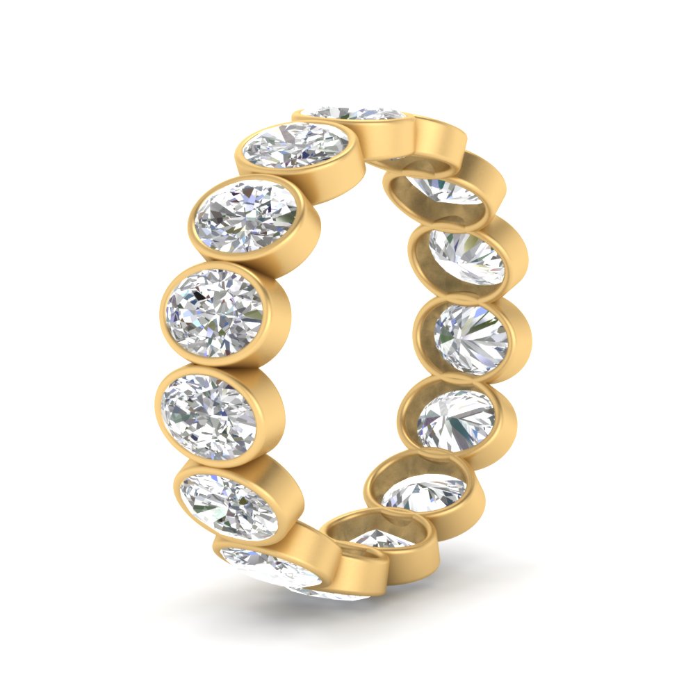 Bezel Lab Diamond Oval Cut Eternity Women Ring In 14K Yellow Gold | Cuts & Carat