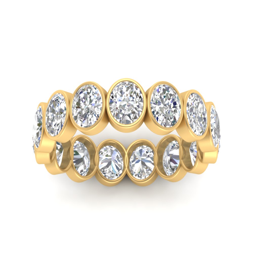 Bezel Lab Diamond Oval Cut Eternity Women Ring In 14K Yellow Gold | Cuts & Carat