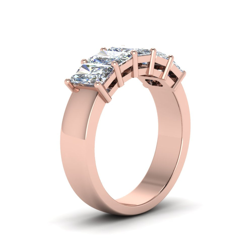 0.50 To 5 Ct Radiant Cut Lab Diamond Five Stone Wedding Band 14k Gold