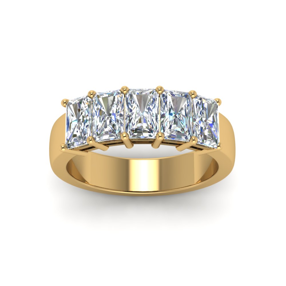 0.50 To 5 Ct Radiant Cut Lab Diamond Five Stone Wedding Band 14k Gold
