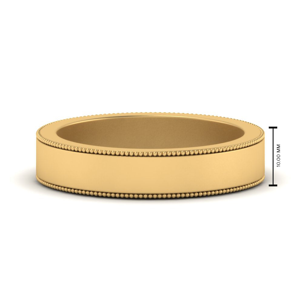 Flat Milgrain Stackable Mens Wedding Band In 14K Yellow Gold | Cuts & Carat