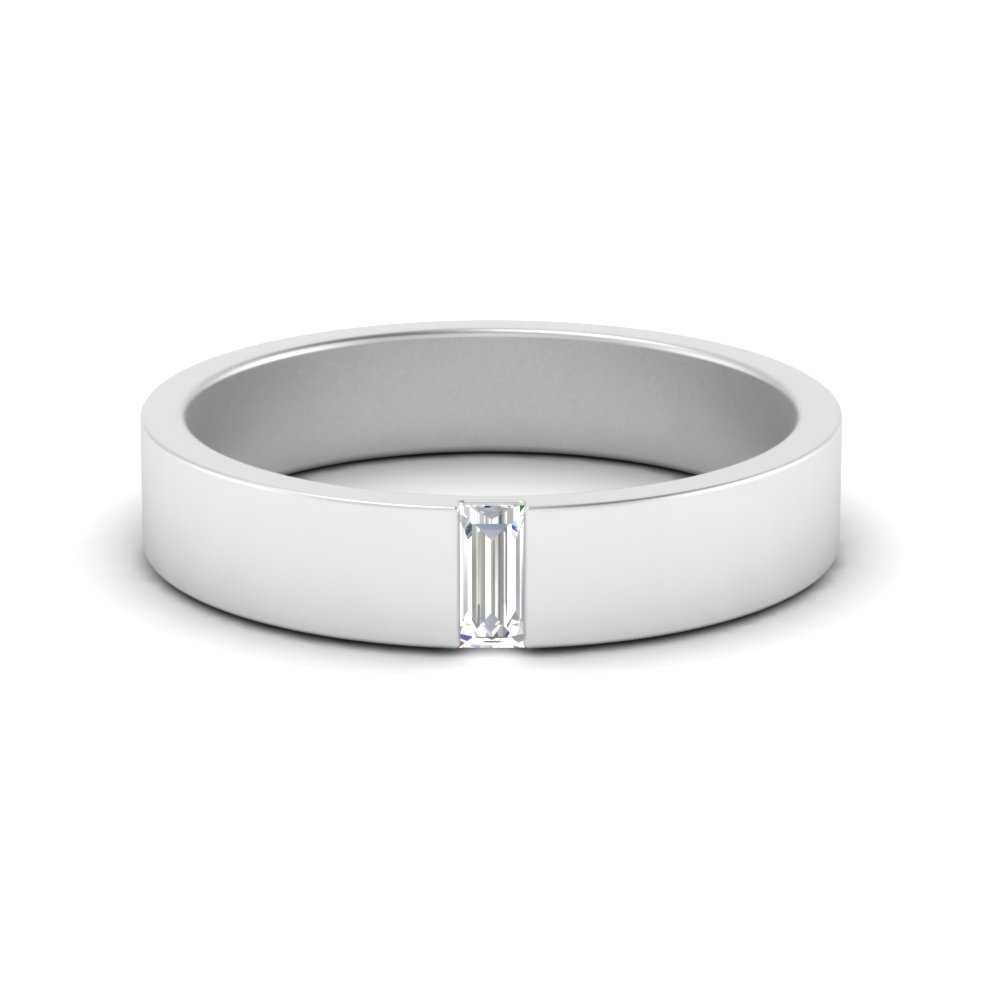 Flat Solitaire Baguette Lab Diamond Wedding Band