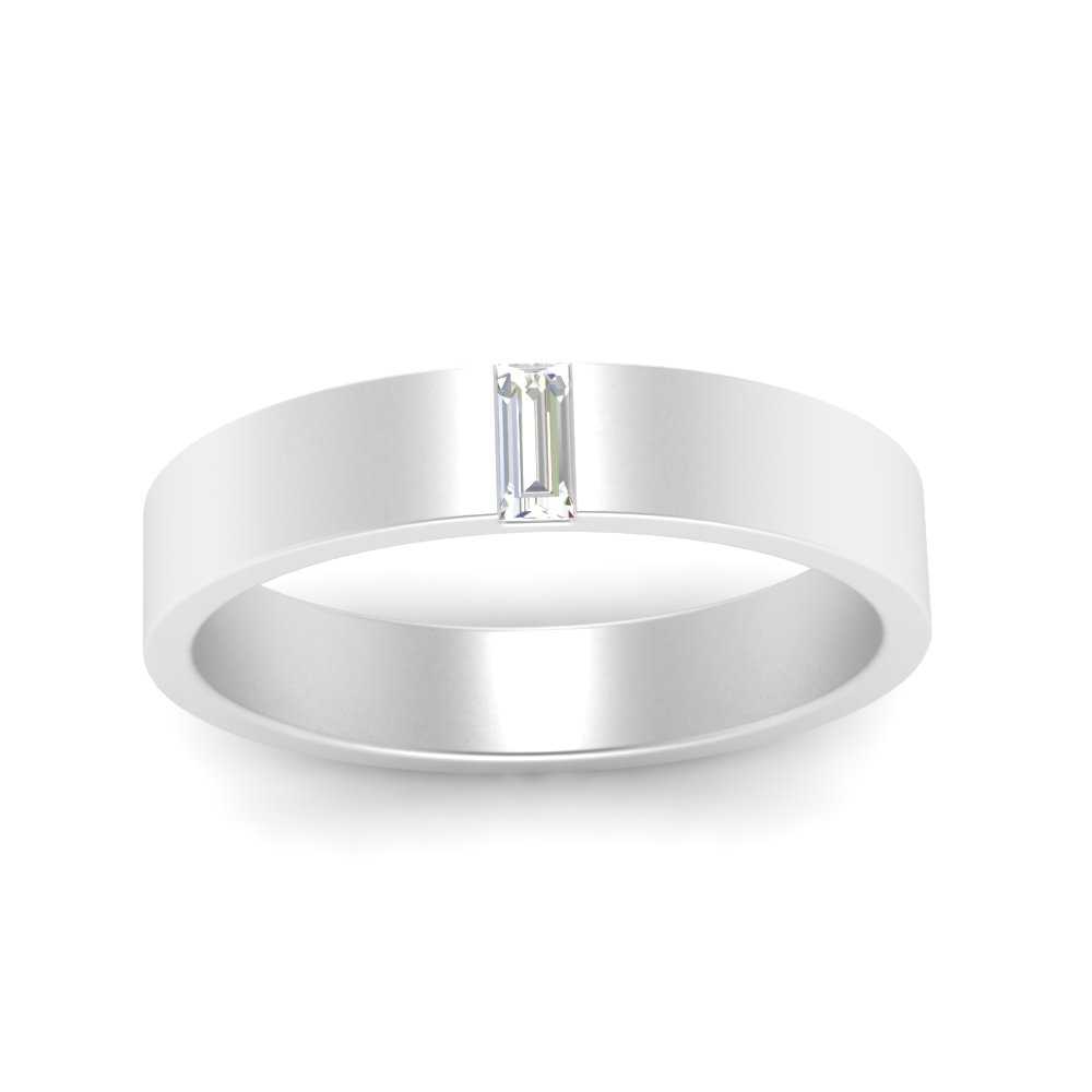 Flat Solitaire Baguette Lab Diamond Wedding Band