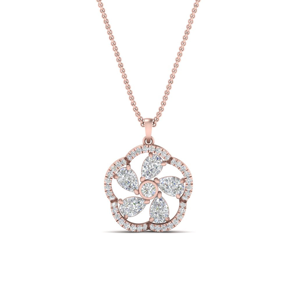 Lab Diamond Floral Design Pendant For Women 14K Gold