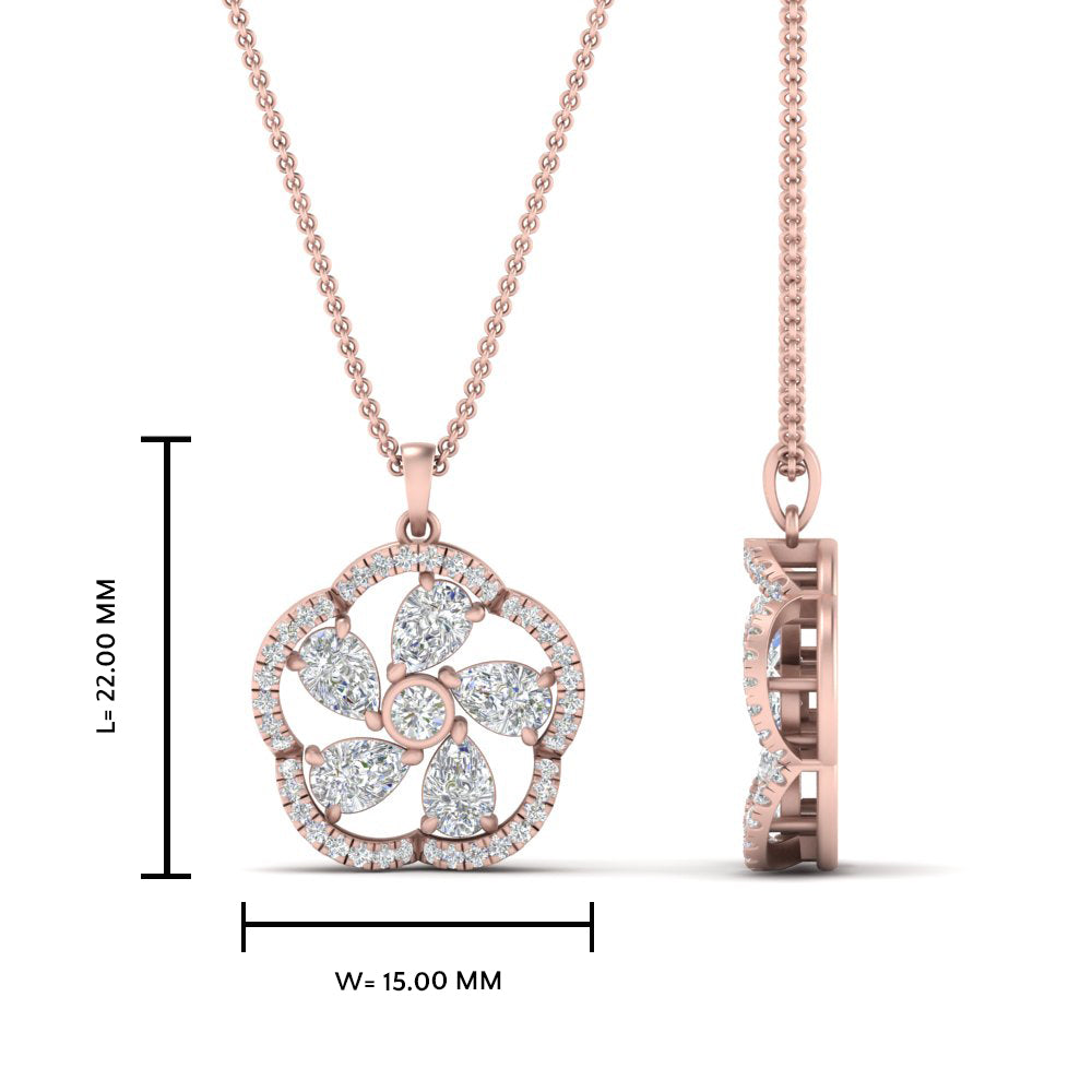 Lab Diamond Floral Design Pendant For Women 14K Gold