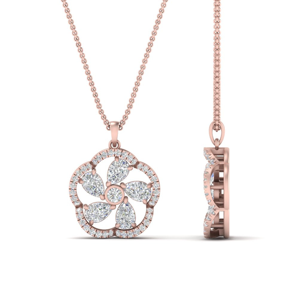 Lab Diamond Floral Design Pendant For Women 14K Gold