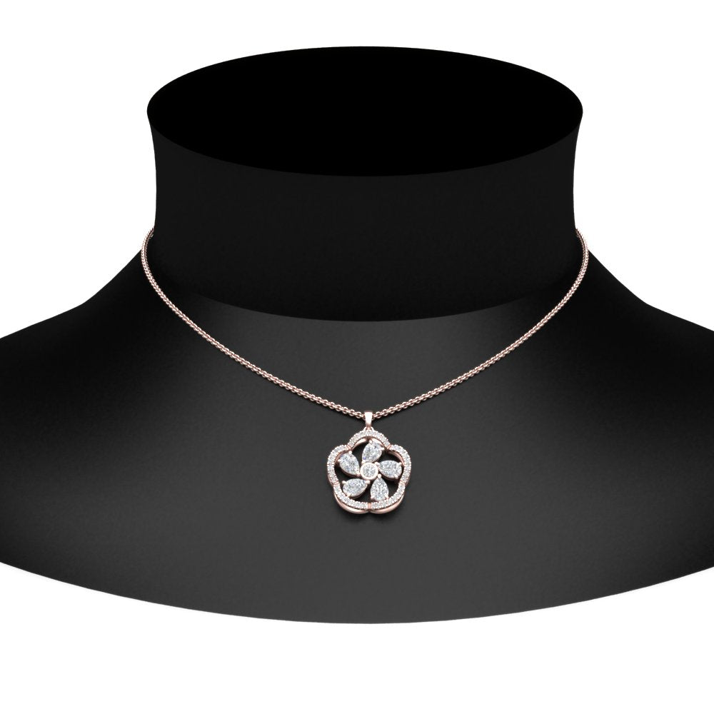 Lab Diamond Floral Design Pendant For Women 14K Gold