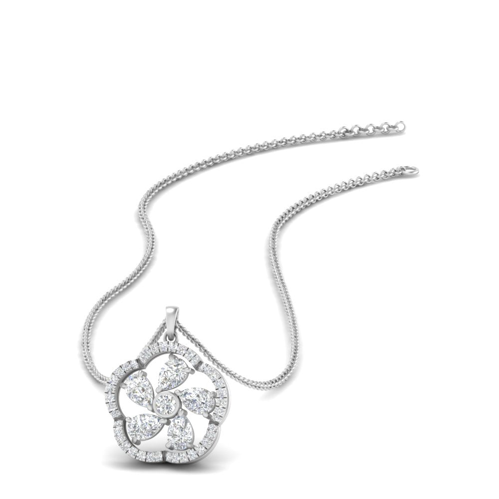 Lab Diamond Floral Design Pendant For Women 14K Gold