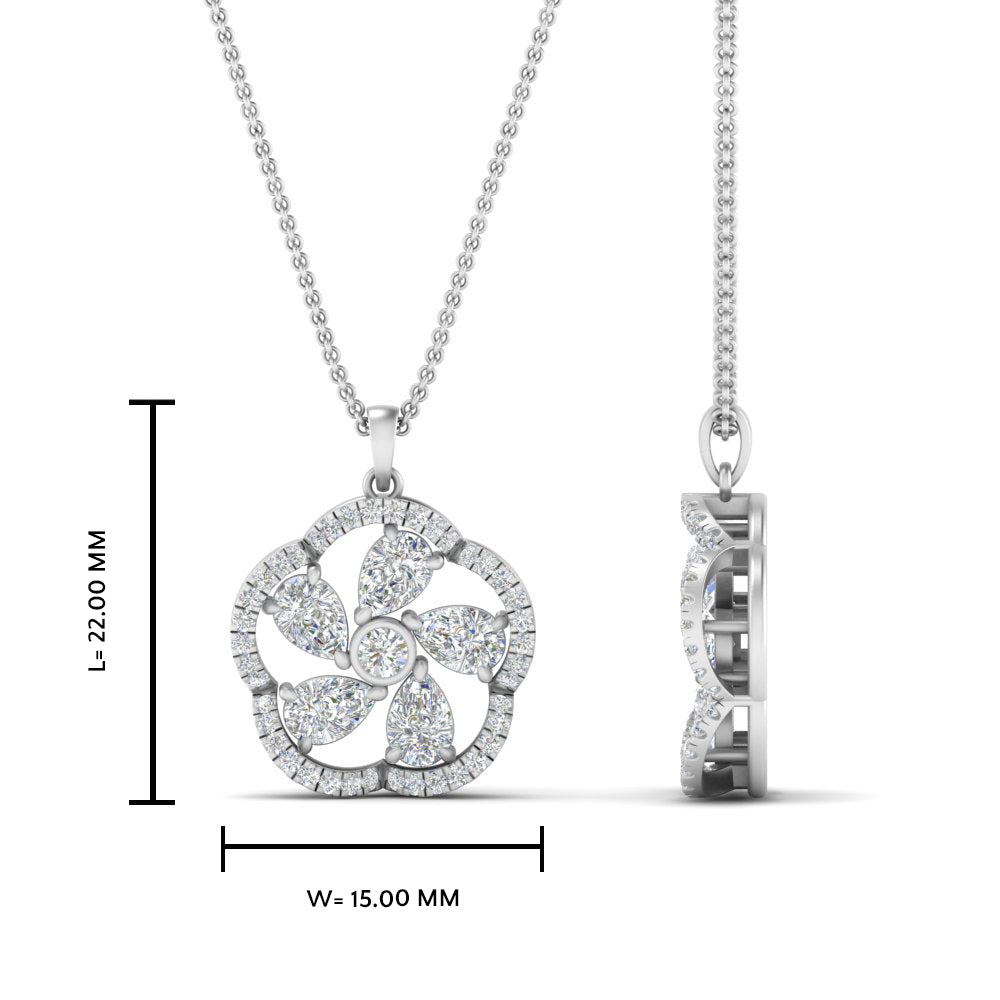 Lab Diamond Floral Design Pendant For Women 14K Gold
