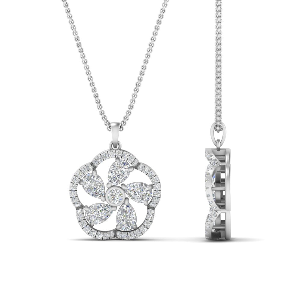 Lab Diamond Floral Design Pendant For Women 14K Gold