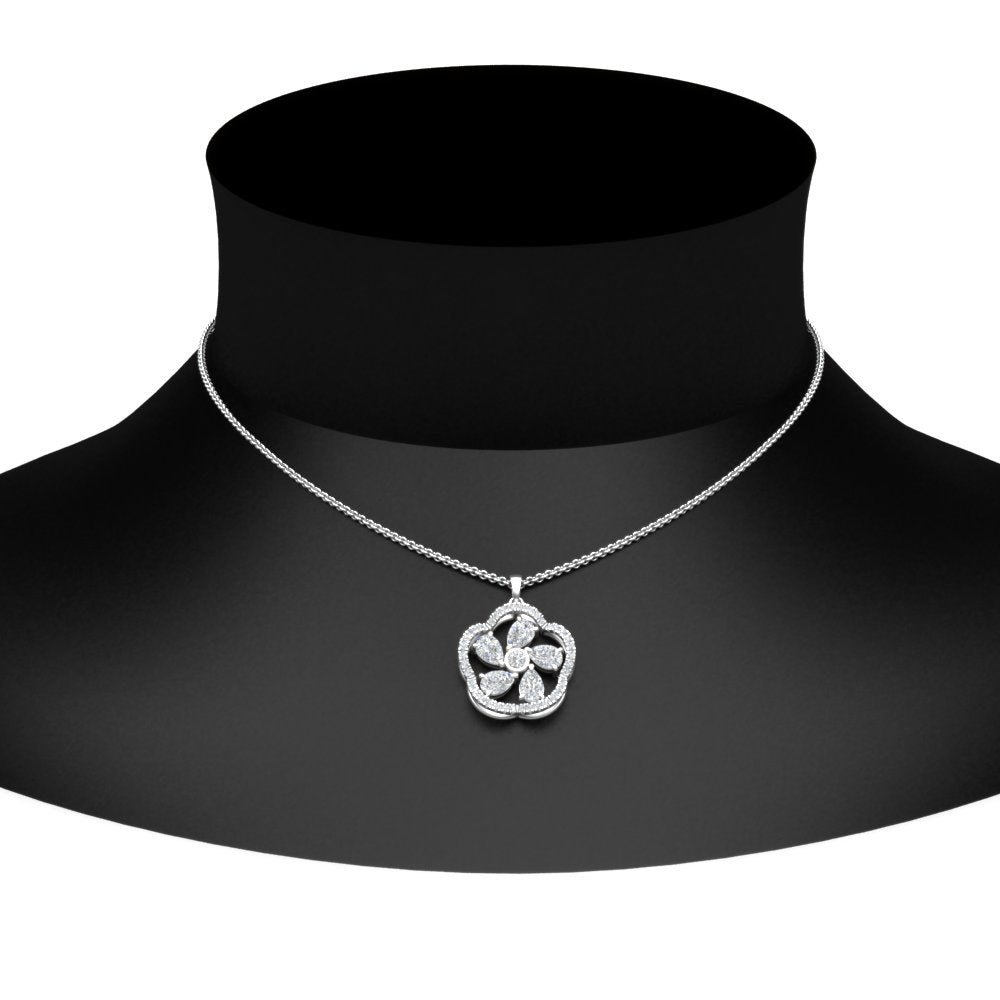 Lab Diamond Floral Design Pendant For Women 14K Gold