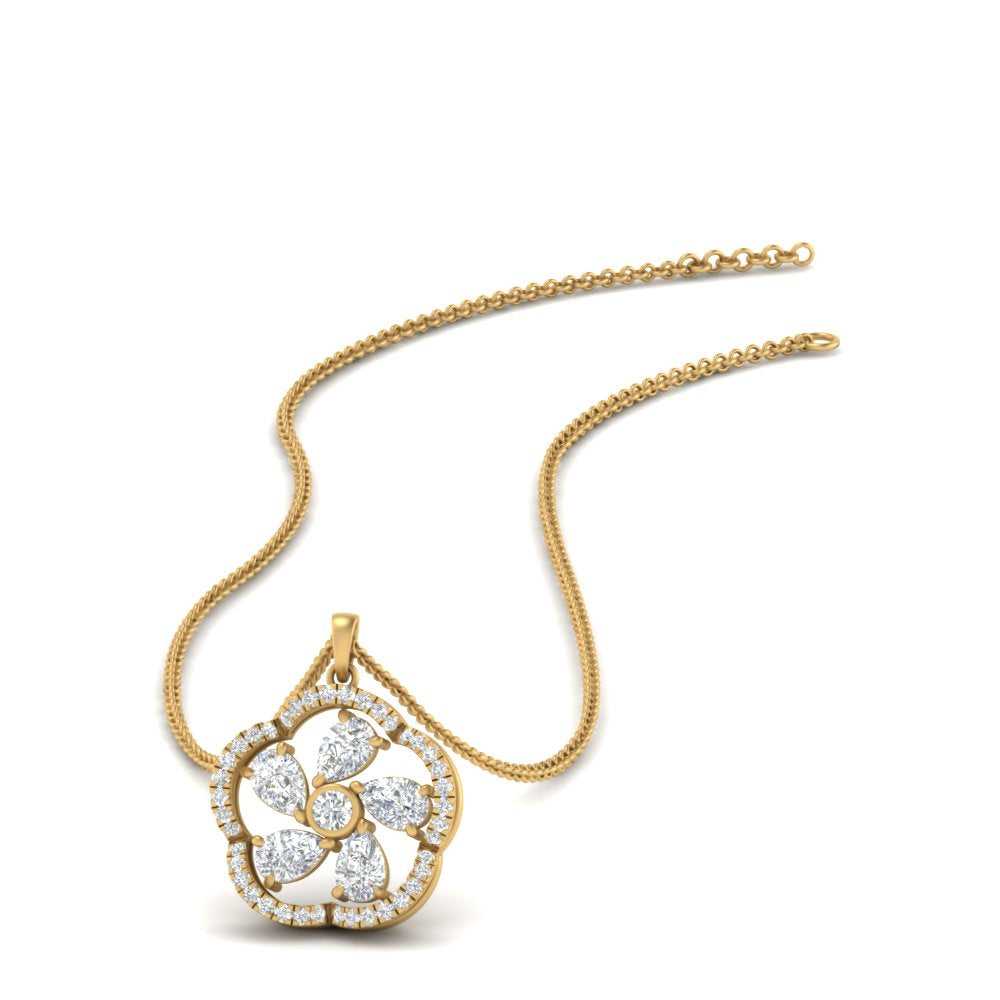 1 Ctw Round And Pear Lab Diamond Floral Design Pendant For Women 14K Gold