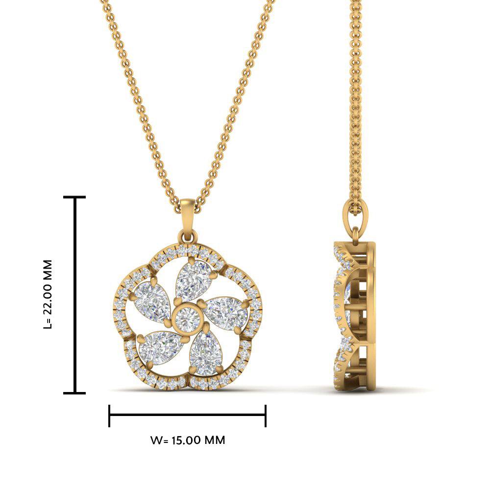 Lab Diamond Floral Design Pendant For Women 14K Gold