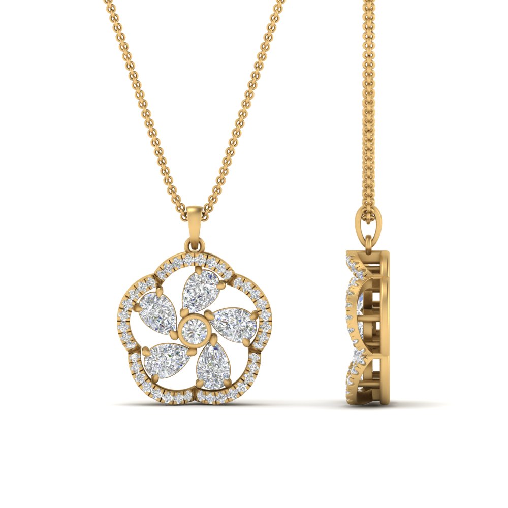 1 Ctw Round And Pear Lab Diamond Floral Design Pendant For Women 14K Gold