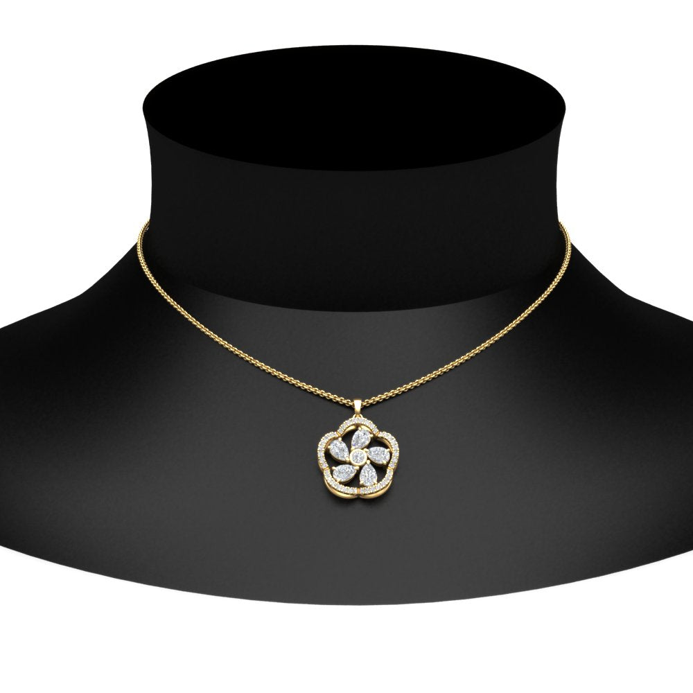 Lab Diamond Floral Design Pendant For Women 14K Gold
