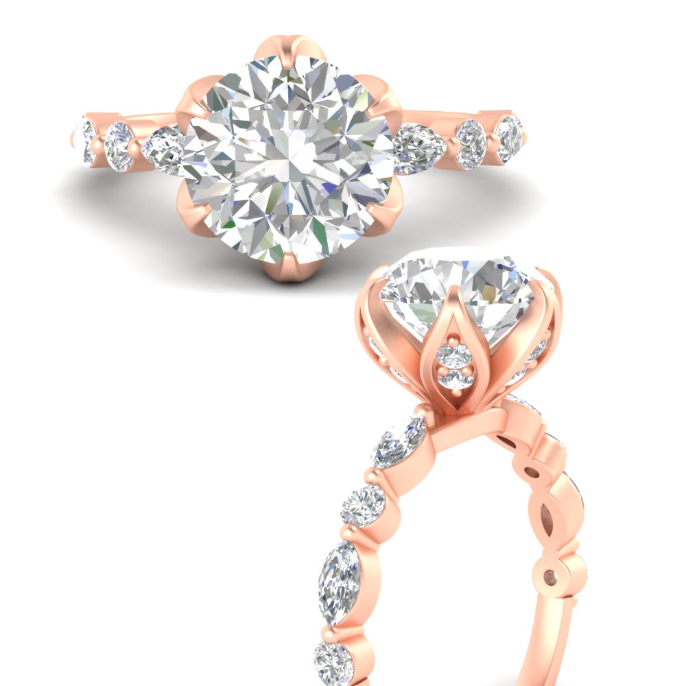 Floral Head Accented Luxury Lab Diamond Ring