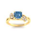 Load image into Gallery viewer, floral-leaf-asscher-cut-vivid-blue-engagement-ring-in-yellow-gold-fdenr10962asgvblueangle5-nl-yg.jpg