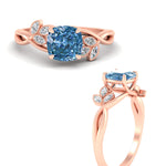 Load image into Gallery viewer, floral-leaf-cushion-cut-vivid-blue-engagement-ring-in-rose-gold-fdenr10962cugvblueangle3-nl-rg.jpg