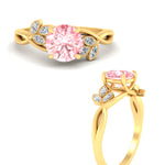Load image into Gallery viewer, floral-leaf-round-cut-vivid-pink-engagement-ring-in-yellow-gold-fdenr10962rogvpinkangle3-nl-yg.jpg