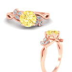 Load image into Gallery viewer, floral-leaf-round-cut-vivid-yellow-engagement-ring-in-rose-gold-fdenr10962rogvyellowangle3-nl-rg.jpg