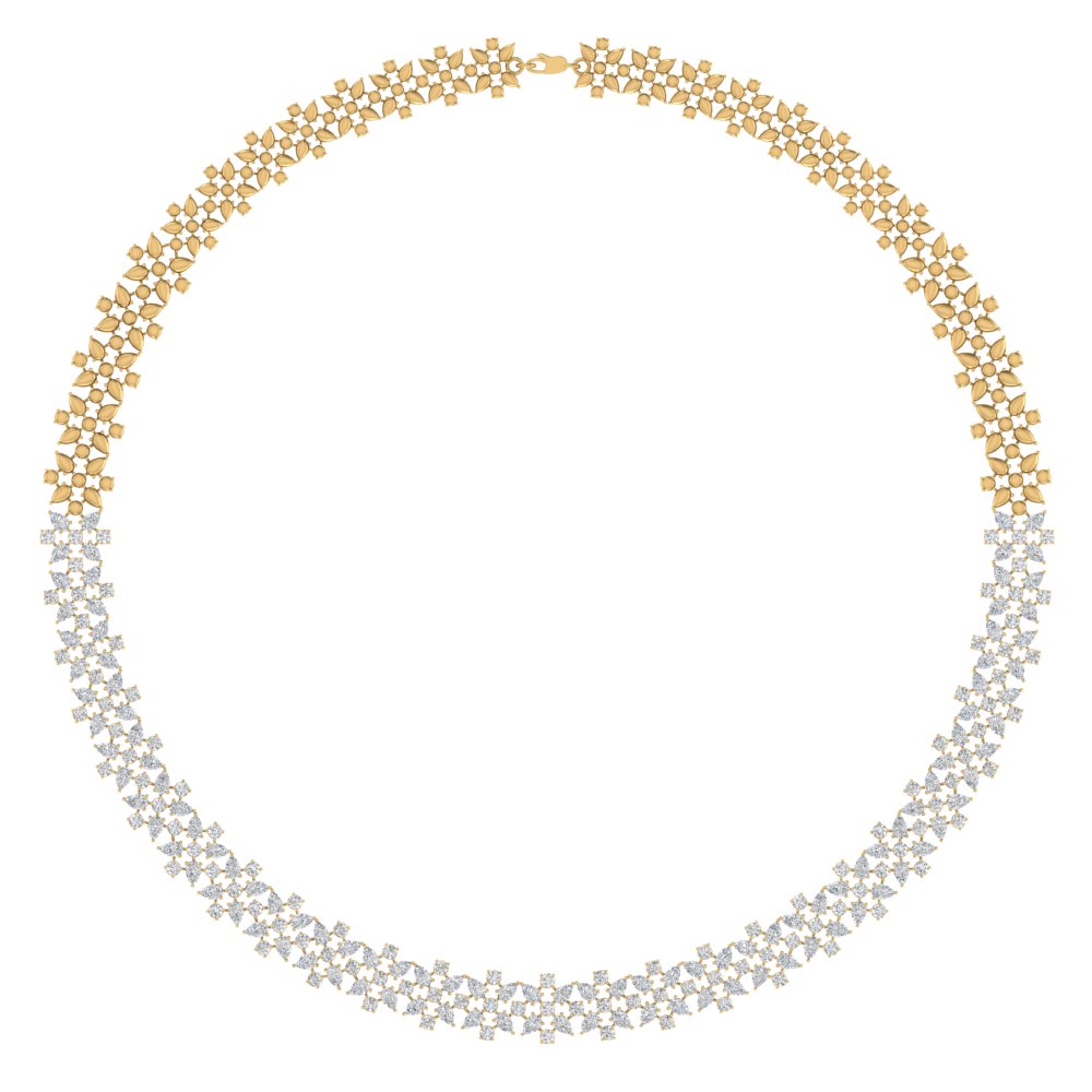 14 Ctw Round And Pear Cut Lab Diamond Flower Cluster Necklace For Women 14K Gold