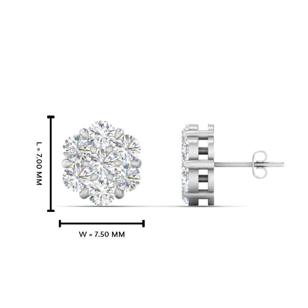 0.75 Carat Lab Diamond 7 Stone Flower Earring For Women 14K Gold