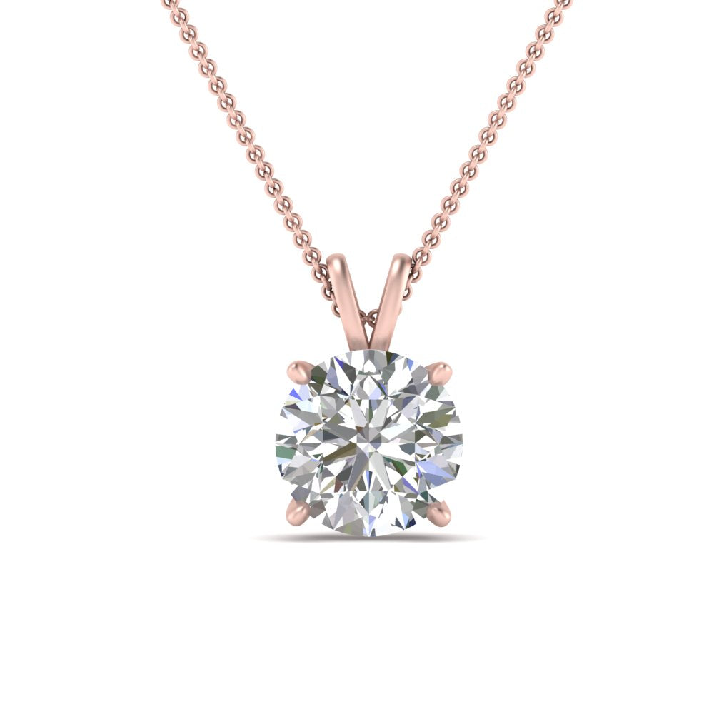 Round Cut Lab Diamond 4 Prong Solitaire Pendant For Women