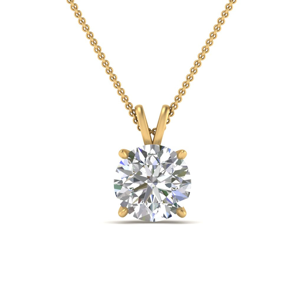 Round Cut Lab Diamond 4 Prong Solitaire Pendant For Women