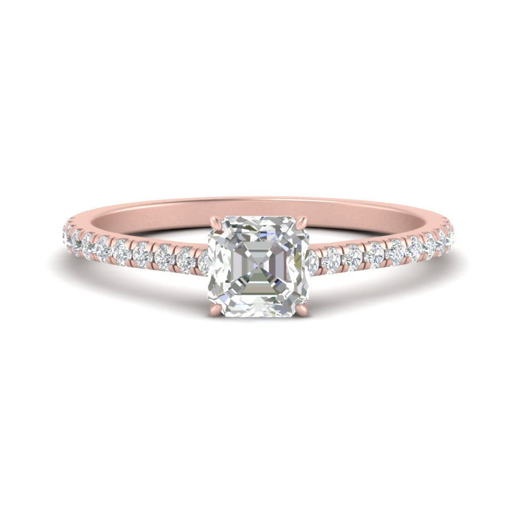 Asscher Cut Lab diamond Side Stone Engagement Rings 14K Rose Gold