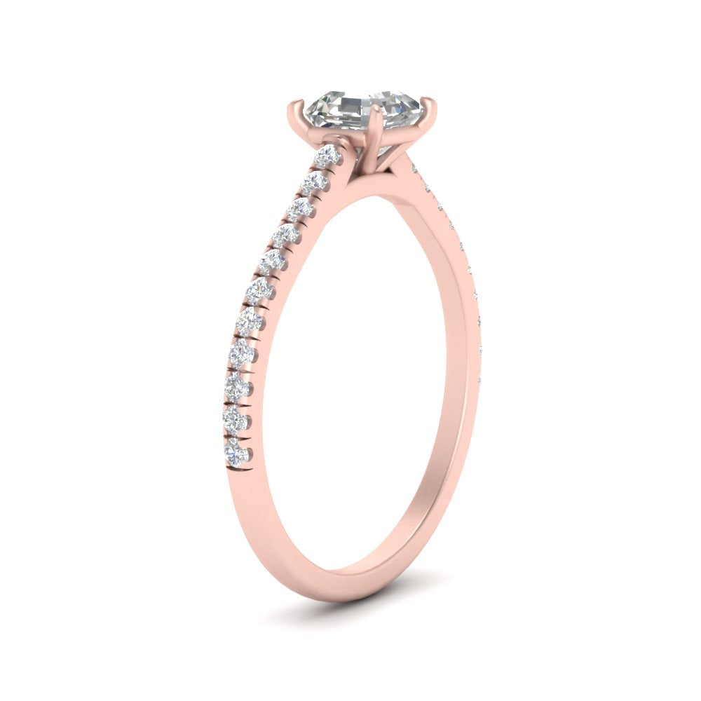 Asscher Cut Lab diamond Side Stone Engagement Rings 14K Rose Gold