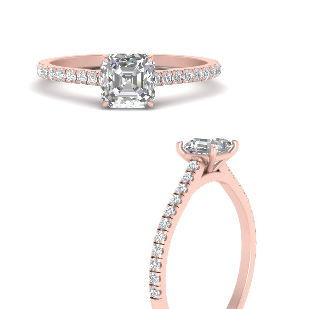 Asscher Cut Lab diamond Side Stone Engagement Rings 14K Rose Gold