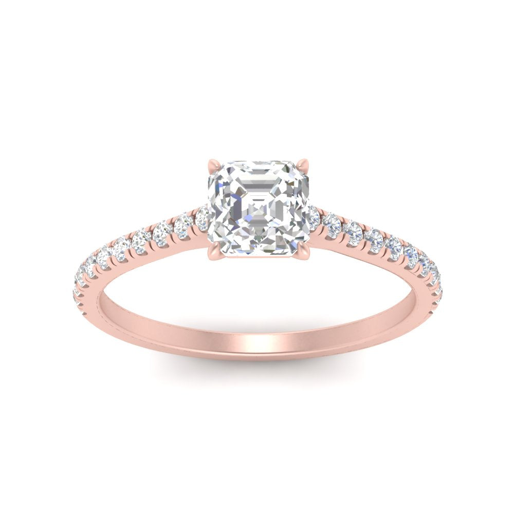 Asscher Cut Lab diamond Side Stone Engagement Rings 14K Rose Gold