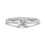 Load image into Gallery viewer, Asscher Cut Lab diamond Side Stone Engagement Rings 14K White Gold
