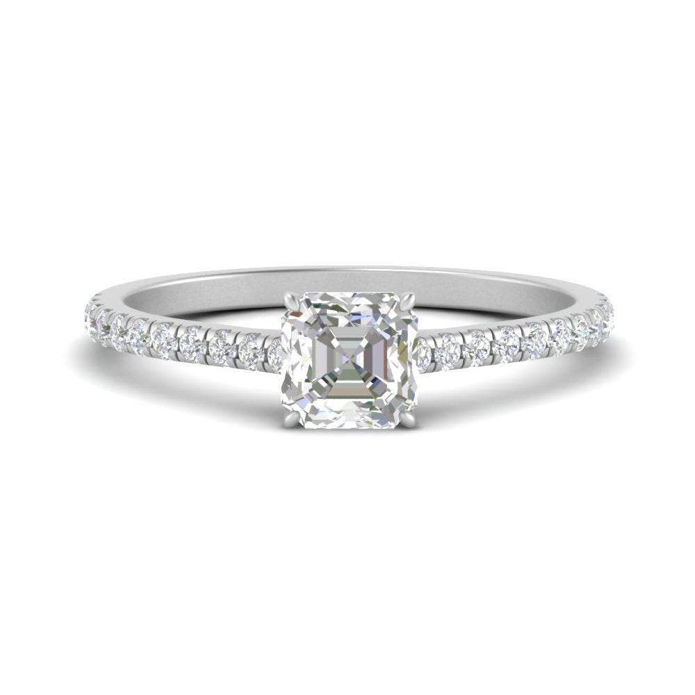 Asscher Cut Lab diamond Side Stone Engagement Rings 14K White Gold