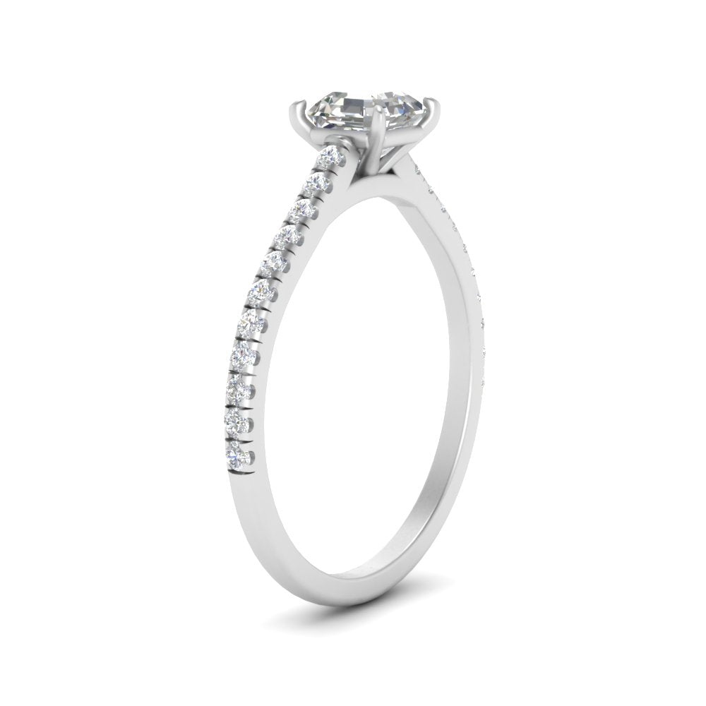 Asscher Cut Lab diamond Side Stone Engagement Rings 14K White Gold