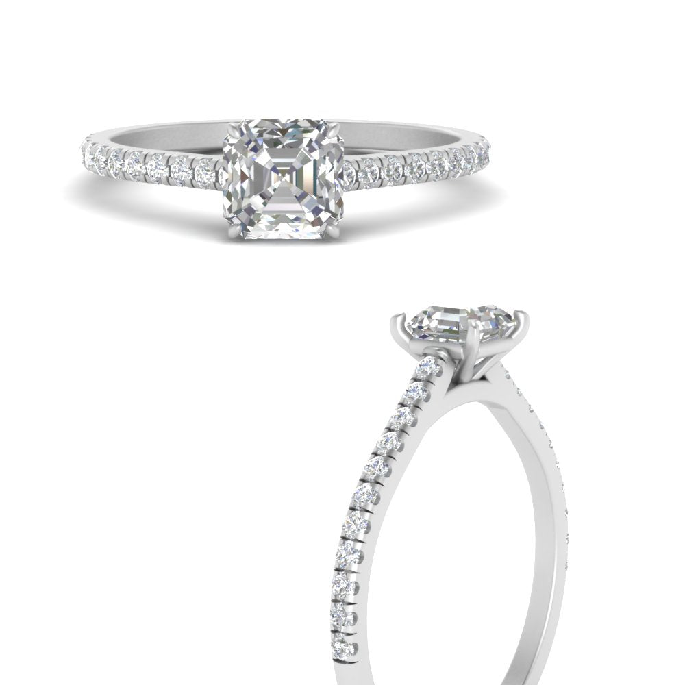 Asscher Cut Lab diamond Side Stone Engagement Rings 14K White Gold