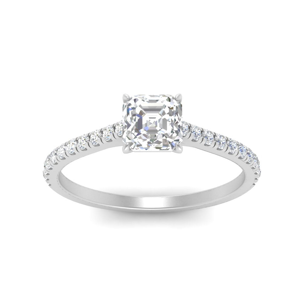 Asscher Cut Lab diamond Side Stone Engagement Rings 14K White Gold