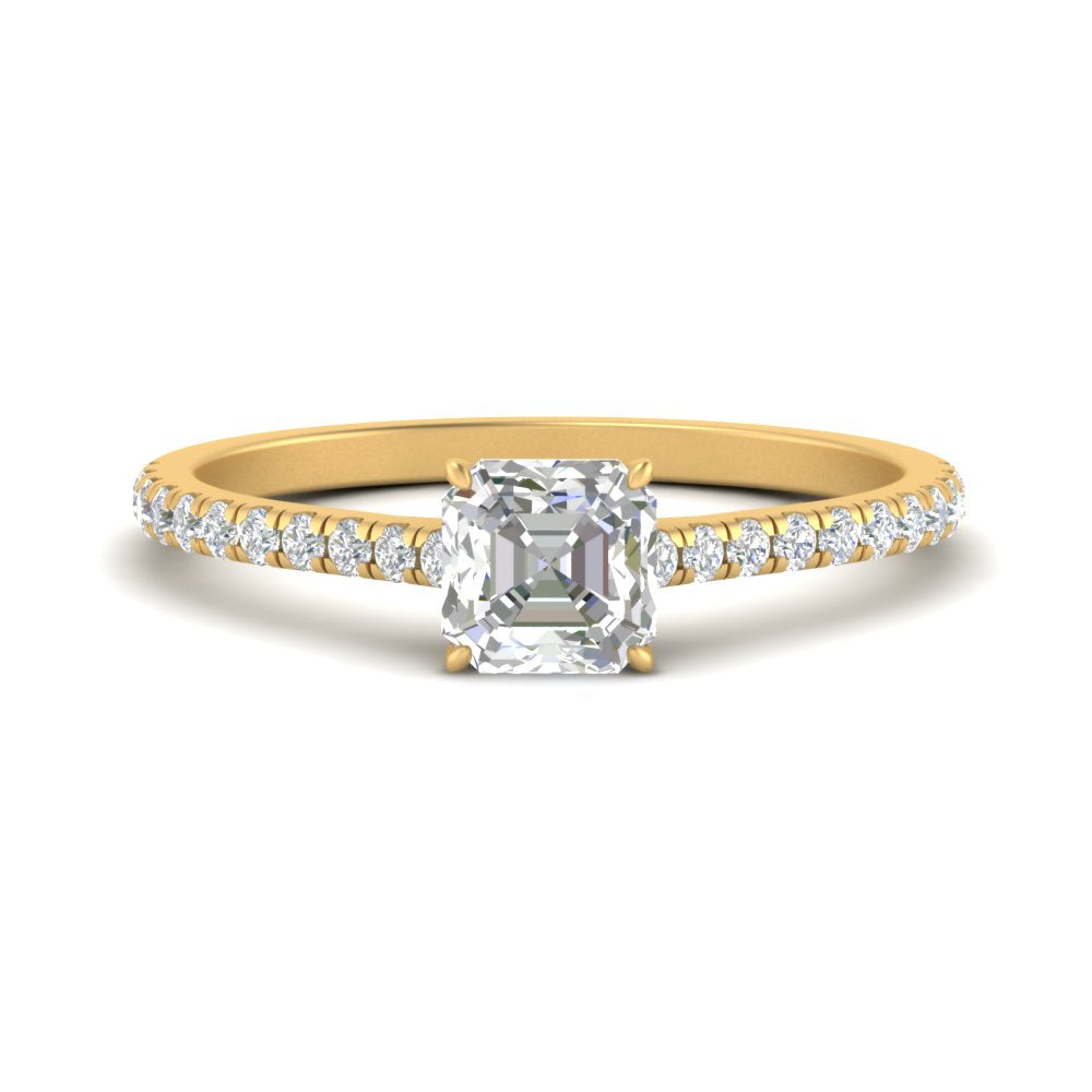 Asscher Cut Lab diamond Side Stone Engagement Rings 14K Yellow Gold