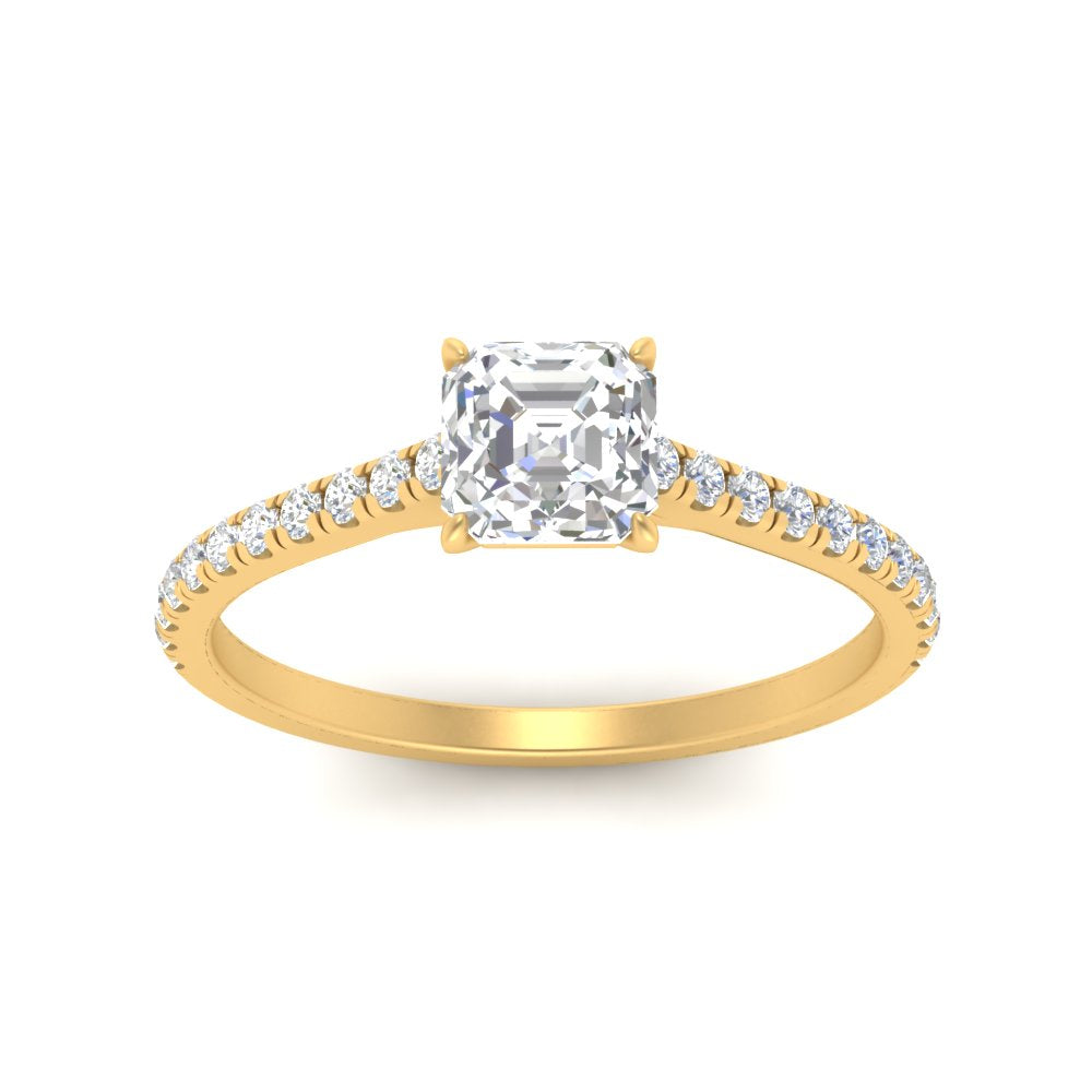 Asscher Cut Lab diamond Side Stone Engagement Rings 14K Yellow Gold